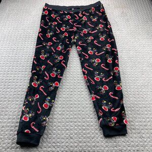 Christmas Fleece Pajamas Women Size Extra Large XL Black All Over Print Pants